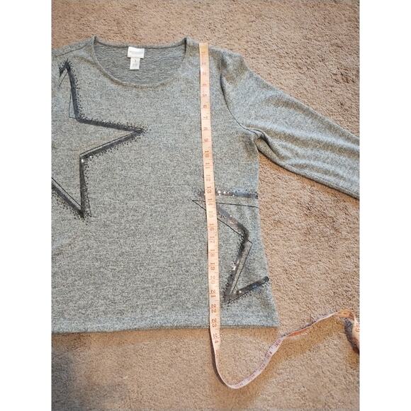 Weekends by Chico's Women's Lightweight Sweater Gray w/Sequin Star Design - Picture 7 of 8